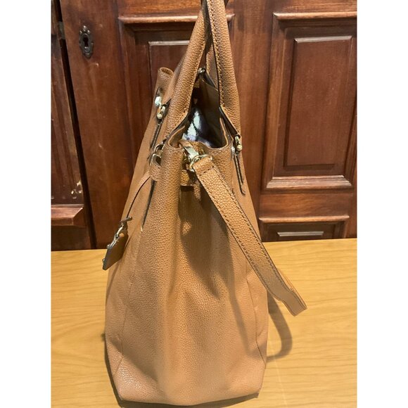 Henri Bendel Carlyle Satchel Pebbled Leather Carmel Handles & Crossbody Strap - Picture 7 of 14